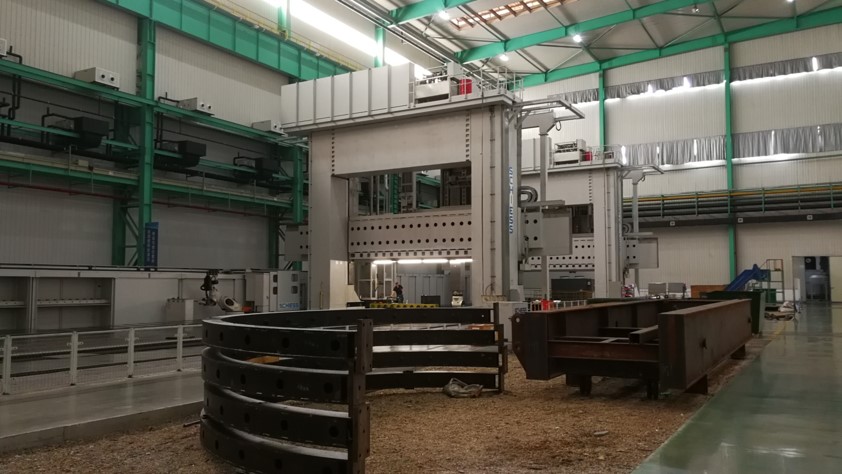 Inside a fabrication of steel beams