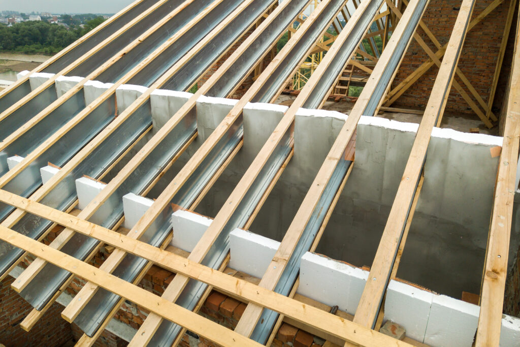 Steel bar framed as roof trusses