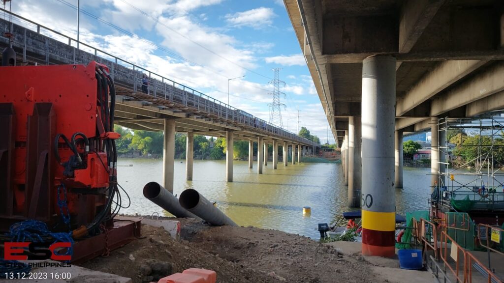 Temporary steel bridge structure in construction